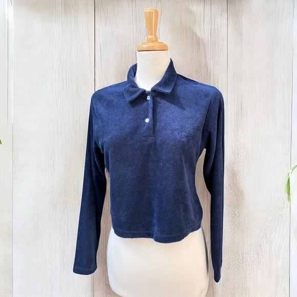 VTG Victorias Secret Country Crop Top Shirt Polo M Navy Terry Cloth Y2K Athletic - Picture 1 of 8